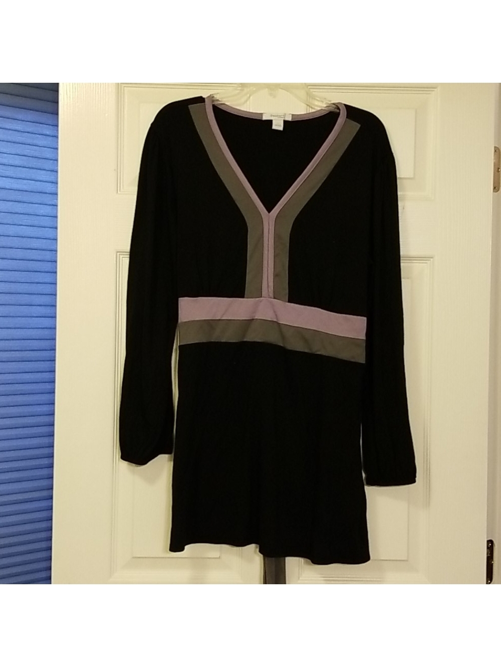 Dress Barn Women's Black Blouse with Purple and Gray Accents, Size 1X, Elastic C